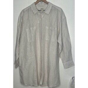 New Button Down Linen Blend Plus Size 2X Beige/white Stripe Style & Co Lagenlook